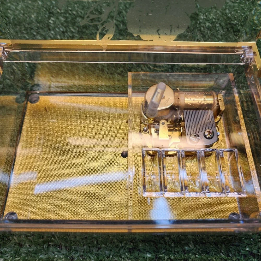 Vintage Sankyo Jewelry Music Box With Floral Design Gold Detailing